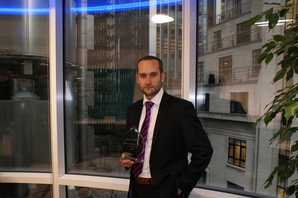 SCOR Voices Career Compass image with Anthony winning UK Life Actuary of the Year 2014