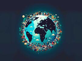 Header picture of L&H State of Life with an illustration of world map with population