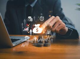 Businessman is calculating income and return on investment in percentage
