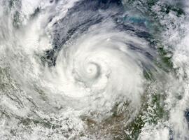 Aerial view of Hurricane Alex, Atlantic Hurricane. Circular white clouds in motion.