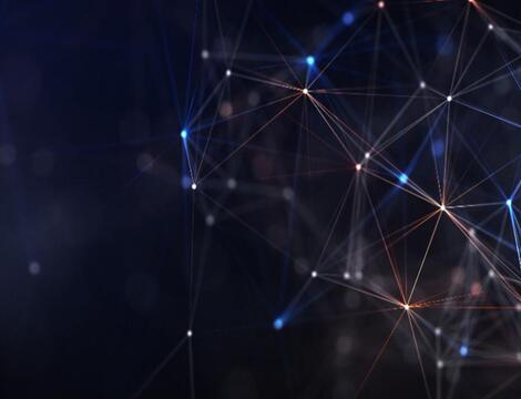 Abstract digital network with glowing nodes and lines on dark background