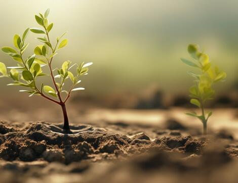 Close up of young plants in soil