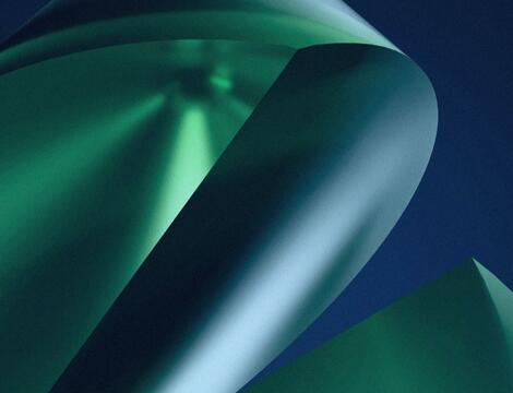 Abstract green curves against a dark blue background