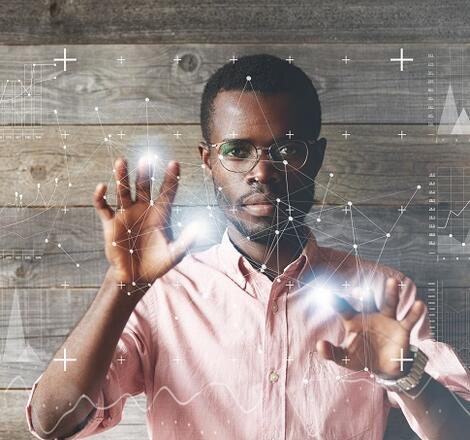 man moving data with his hands