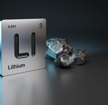 Periodic table symbol for lithium next to lithium stones