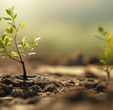 Close up of young plants in soil