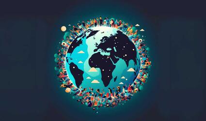 Header picture of L&H State of Life with an illustration of world map with population