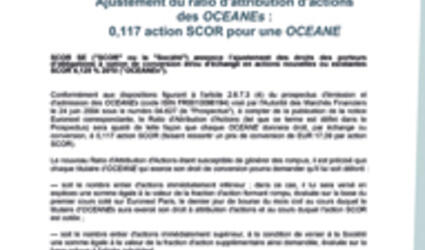 Communiqué de presse Ajustement du ratio d'attribution d'actions des OCEANEs 2009