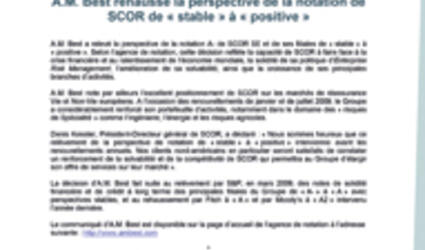 Communiqué de presse A.M. Best rehausse la perspective de la notation de SCOR 2009