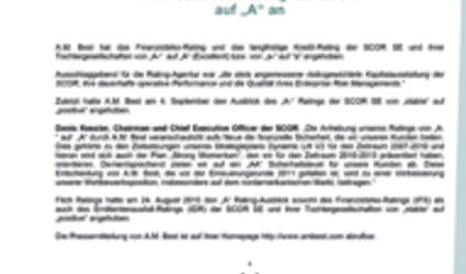 Pressemitteilung A.M. Best hebt Rating der SCOR  auf „A“ an 2010