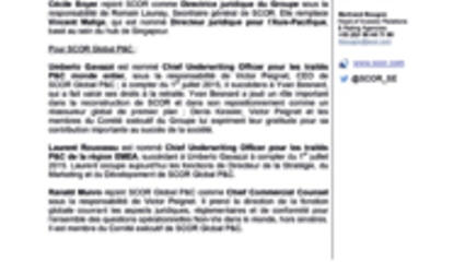 Communiqué de presse Nomination chez SCOR de 2015
