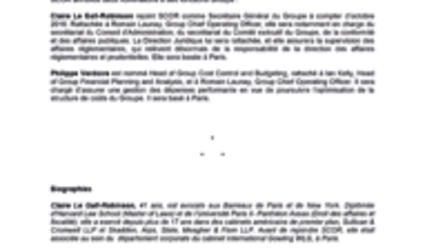 Communiqué de presse Nominations SCOR septembre 2016