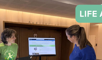 Header image of October 2025 SCOR Careers Blog Life At SCOR blog post about Sustainability Days with a sustainable IT booth and three people
