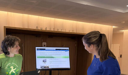 Header image of October 2025 SCOR Careers Blog Life At SCOR blog post about Sustainability Days with a sustainable IT booth and three people