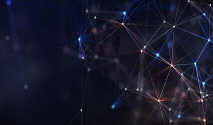 Abstract digital network with glowing nodes and lines on dark background