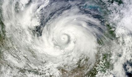Aerial view of Hurricane Alex, Atlantic Hurricane. Circular white clouds in motion.