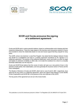 Press release SCOR Covéa