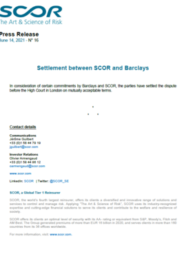 Settlement between SCOR and Barclays