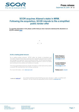 SCOR press release of September 26, 2024 first page 