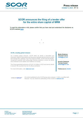 SCOR's information notice of October 9, 2024 front page