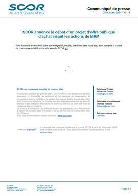 Première page de la notice d'information de SCOR du 9 octobre 2024