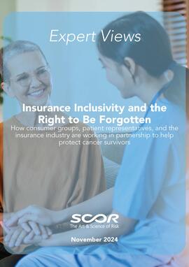 Cover of SCOR L&H Expert View titled Insurance Inclusivity and the Right to Be Forgotten