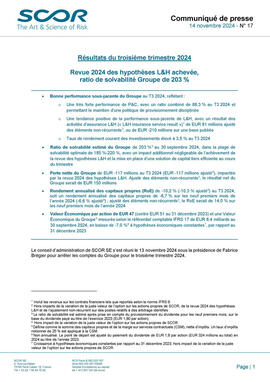 Première page du communiqué de presse sur les résultats de T3 2024 de SCOR