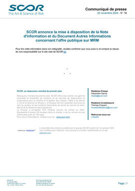 Première page du Communiqué-de-presse MRM Note d'information de SCOR du 22 novembre 2024