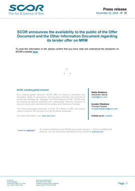First page of SCOR's Press Release for MRM-Offer-Document