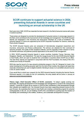 First page of 2024 SCOR Actuarial Awards press release