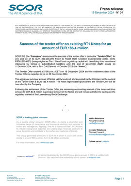 Front page of SCOR press release for tender results of December 19 2024