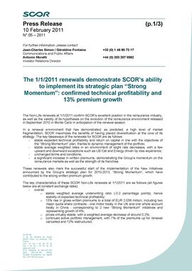 SCOR Non-Life's 2011 renewals Press release front