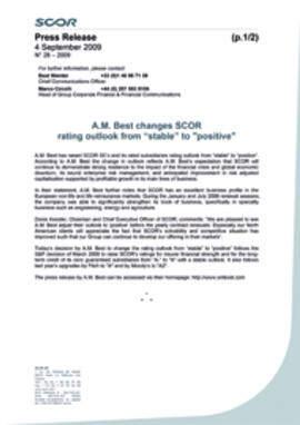 2009 press release A.M. Best changes SCOR rating outlook