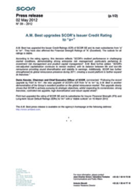 2012 A.M. Best upgrades SCOR’s Issuer Credit Rating to “a+” press release
