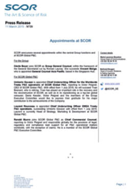 2015 Appointments at SCOR press release
