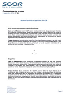Communiqué de presse Nominations SCOR septembre 2016