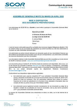 Communiqué de presse Assemblee générale mixte du mardi 29 avril 2025 de mars 2025