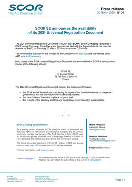 March 2025 SCOR Press Release 04 Availabilty of documents URD 2024 front page