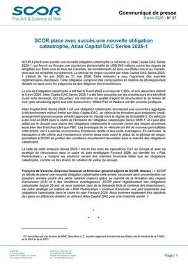 Première page du Communiqué de presse Atlas 2025 Cat Bond de SCOR