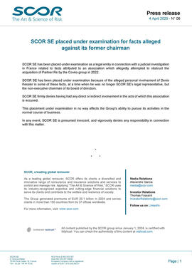 April 4 2025 SCOR Press release