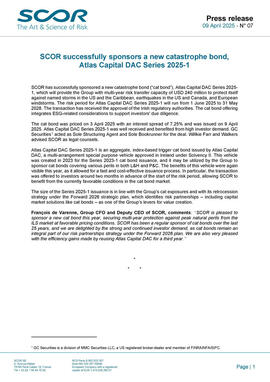 April 2025 SCOR Release for Atlas 2025 Cat Bond first page