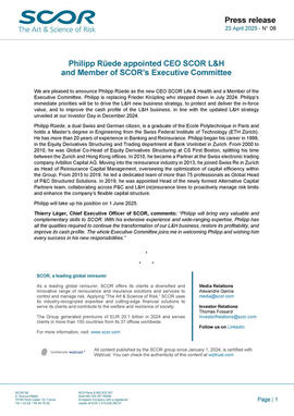 April 23 2025 press release appointment L&H of SCOR