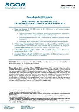SCOR Q2 2025 Results press release first page