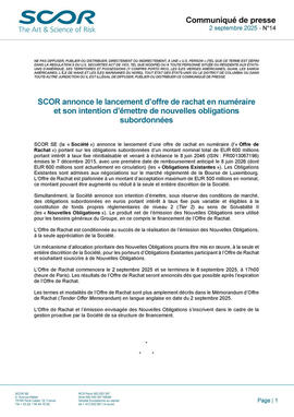 Communiqué de presse sur la lancement de l'offre de rachat du 2 septembre 2025 de SCOR