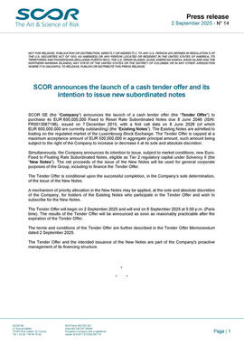 SCOR Tender offer press release of September 2 2025