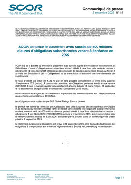 SCOR Communiqué de presse 15 Pricing de septembre 2025