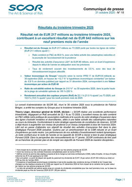 Première page du Communiqué de presse Résultats du troisième trimestre 2025 de SCOR du 31 octobre 2025