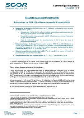 Première page du communiqué de presse des Résultats du T1 2026 de SCOR