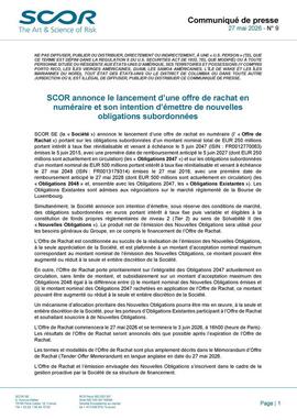 Communiqué de presse de SCOR de mai 2026 de lancement d'offre de rachat
