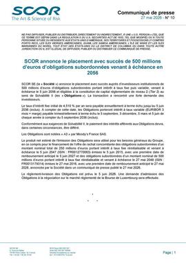 Communiqué de presse de SCOR de mai 2026 de tarification